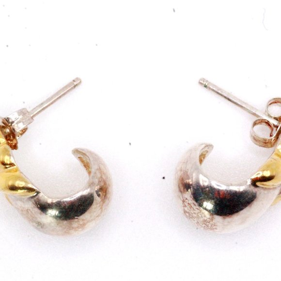 Contemporary QVC Sterling Silver Two Tone Vermeil Post Earrings - Picture 7 of 7